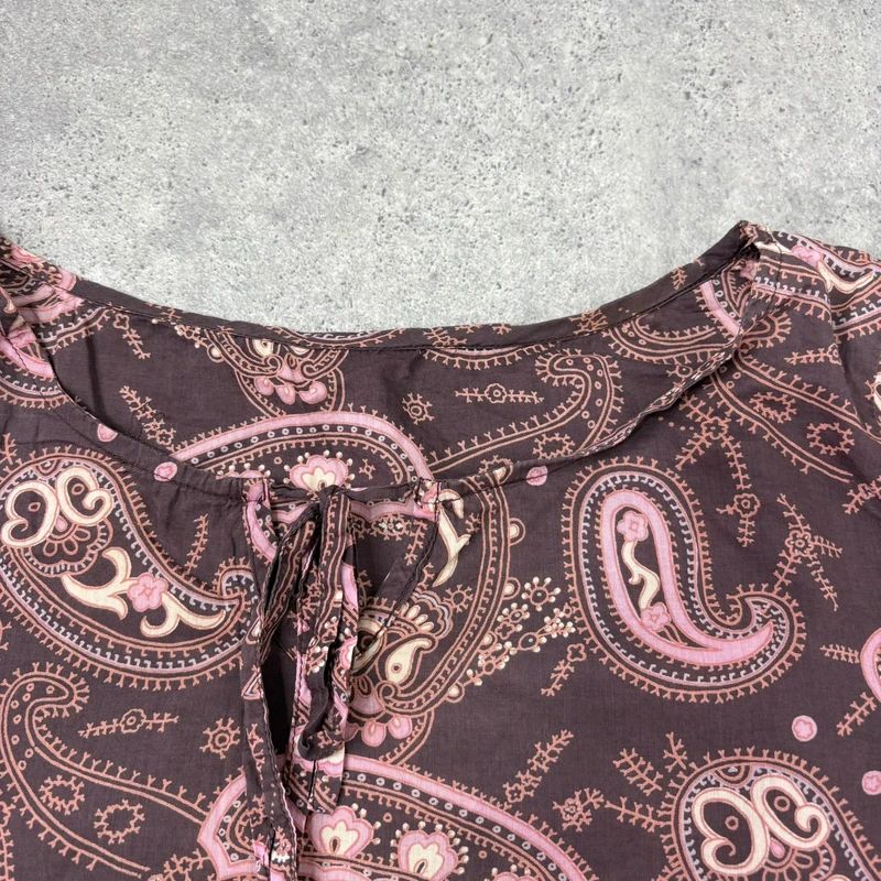brown and pink paisley flared cotton boho shirt