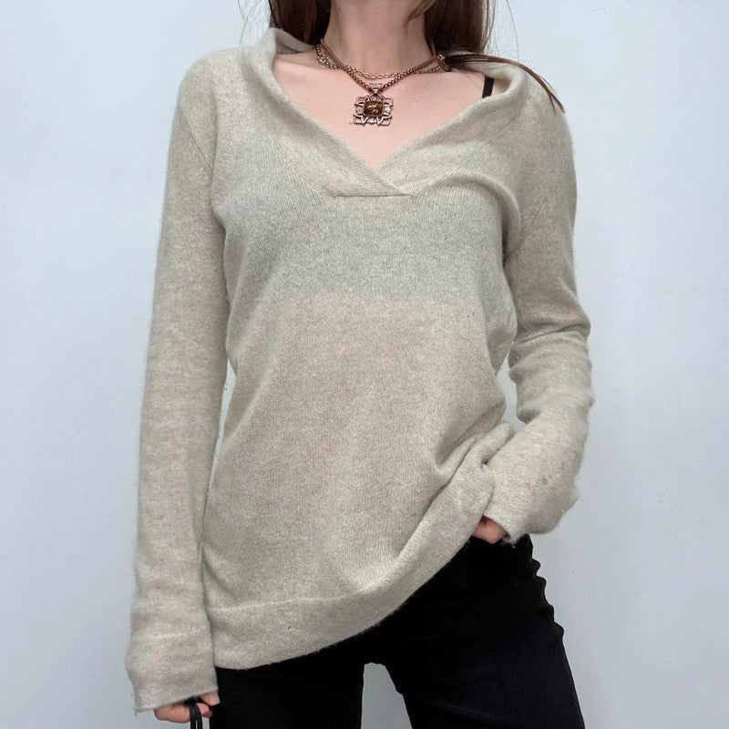 grey slouchy wide neck knitted jumper