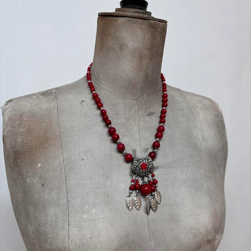 red silver boho necklace