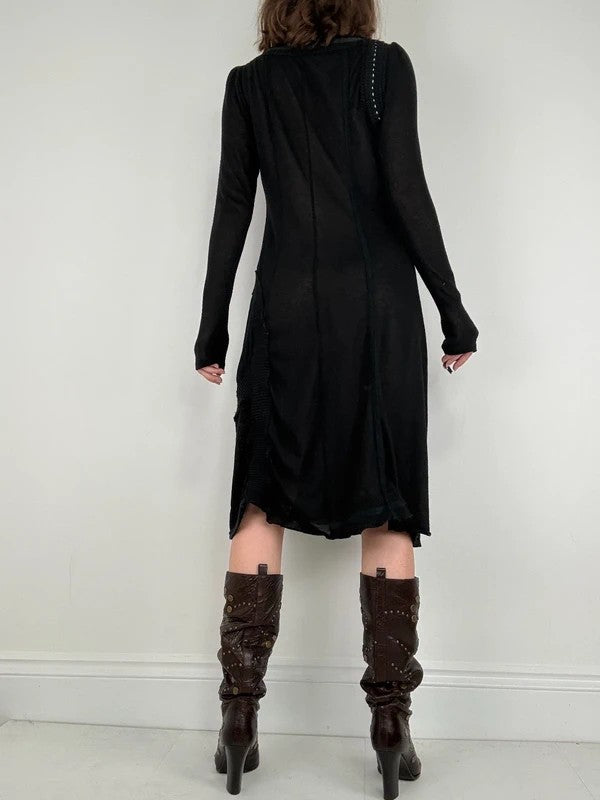 Black long sleeve french midi dress