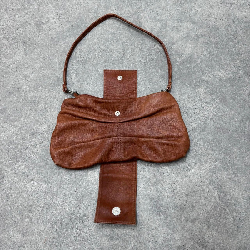 brown leather bow shoulder bag
