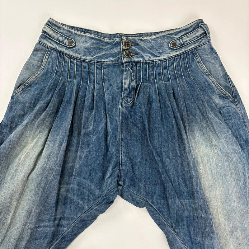 pleated low rise barrel archival puff jeans