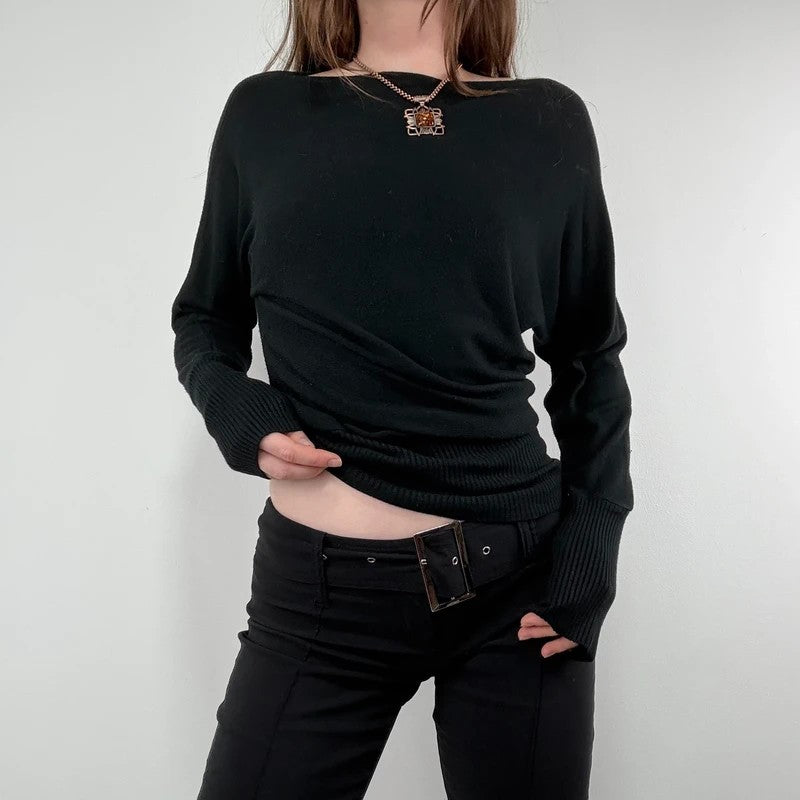 slouchy batwing slash neck ribbed jumper