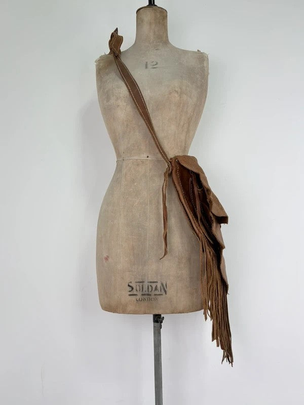 Vintage tan boho fringe satchel suede bag