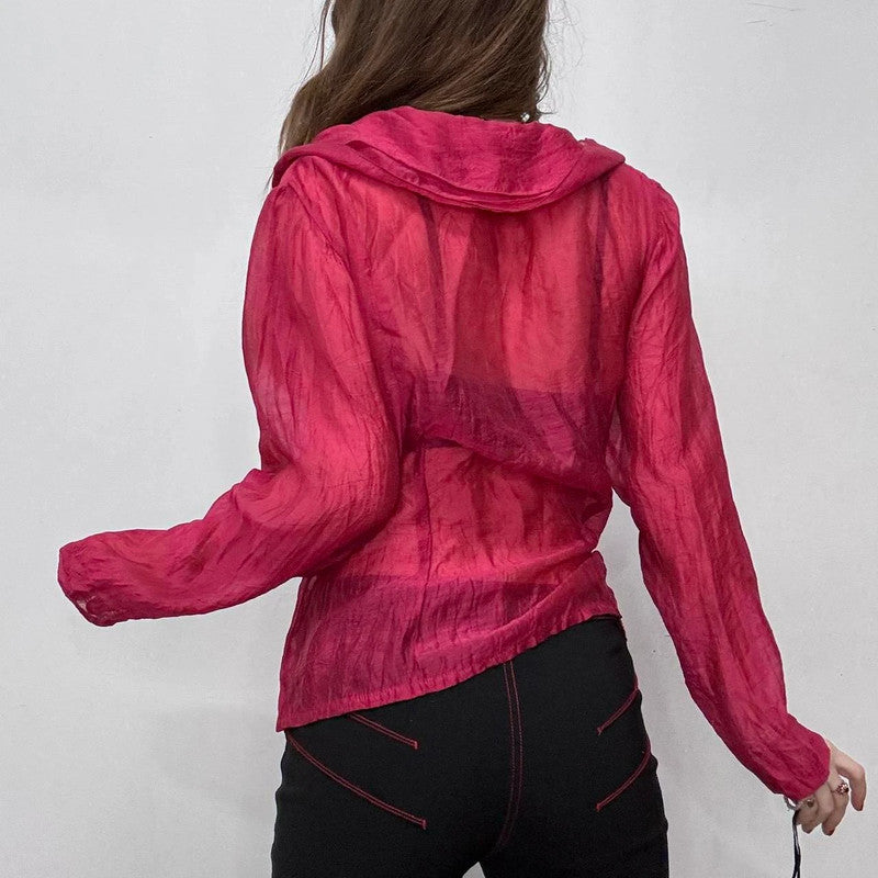 pink sheer layered wrap top
