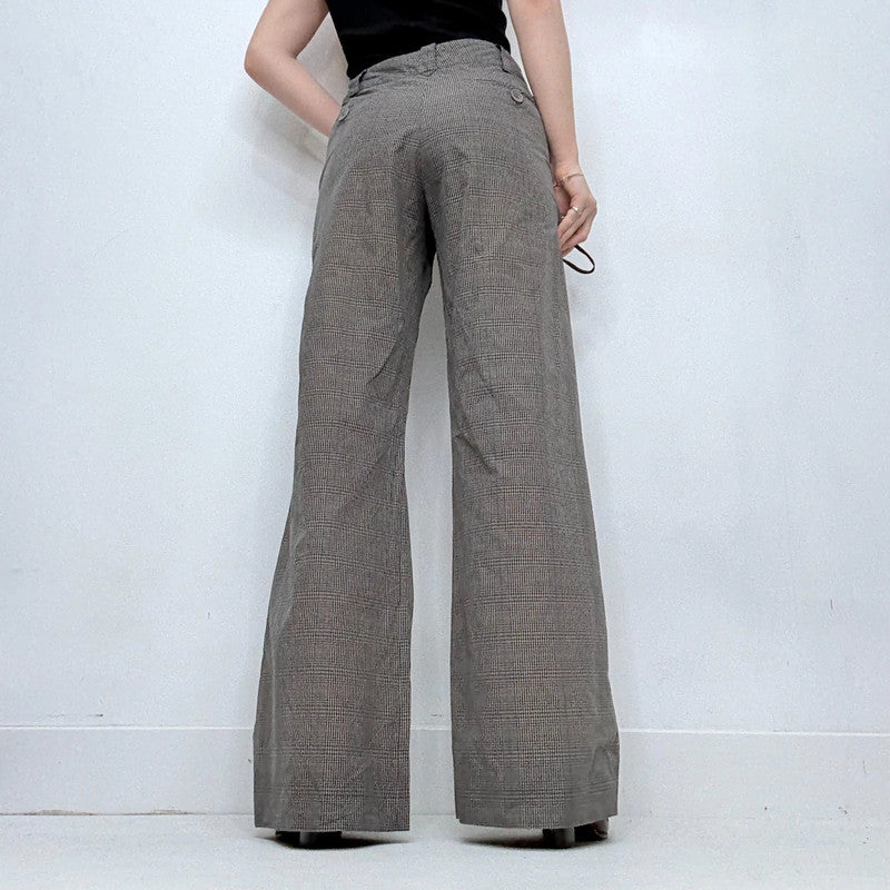 grey wide leg checked tartan trousers