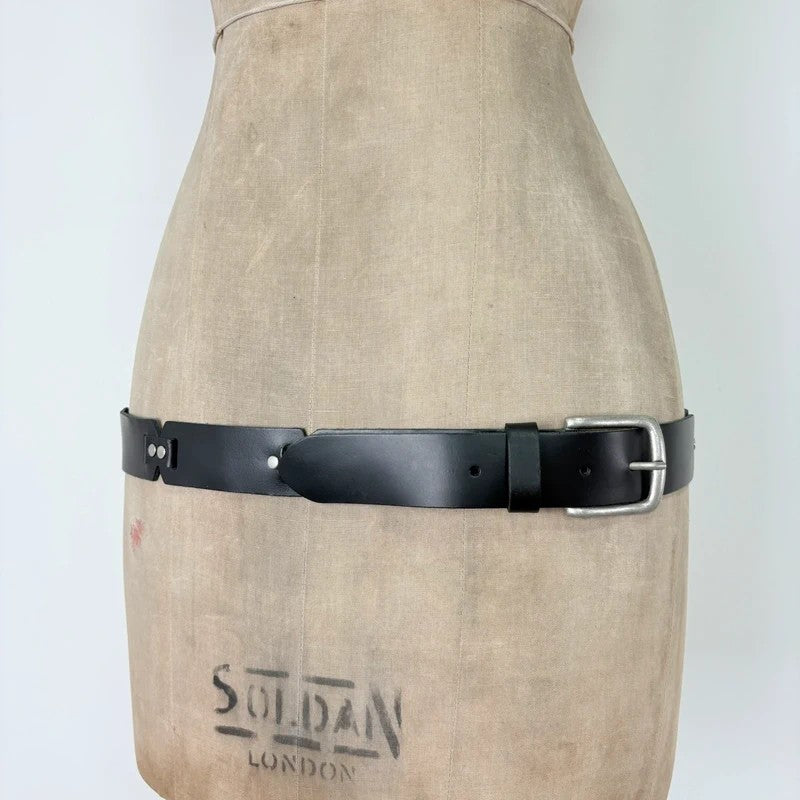 Black leather silver link belt