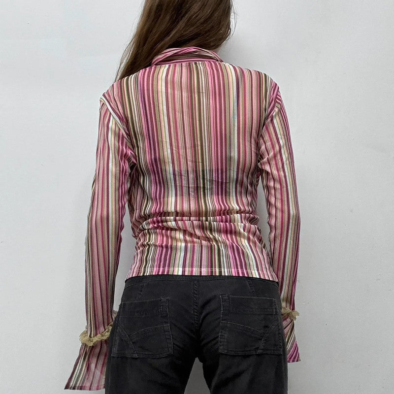 office pinstripe flared grunge shirt