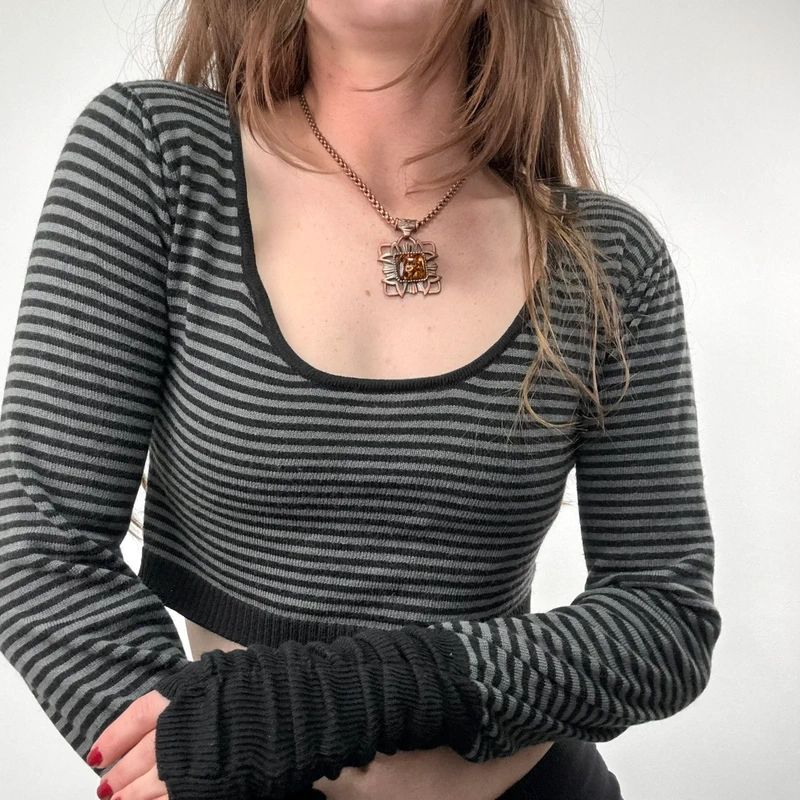 cropped pinstripe gathered engineered jumper