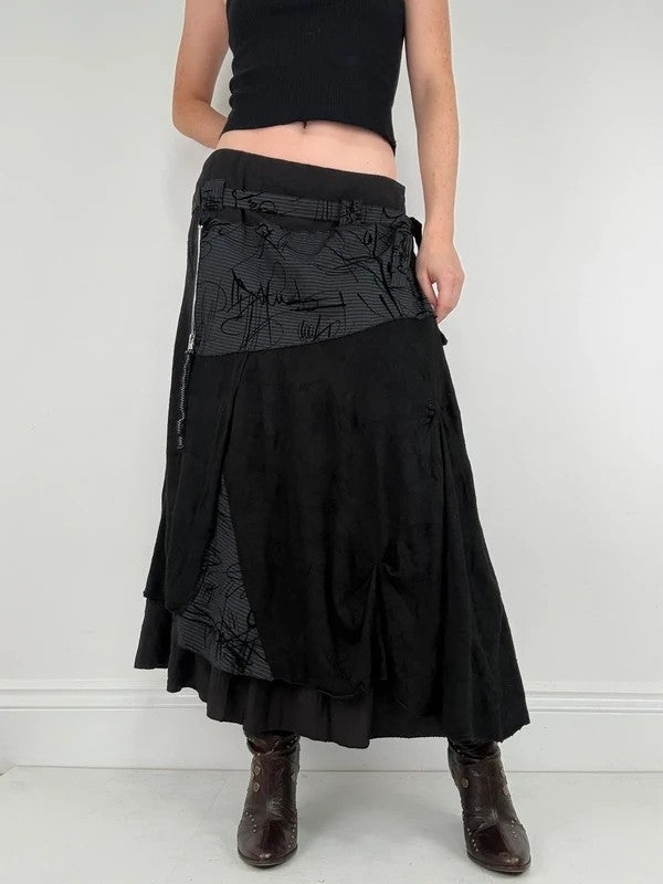 black pinstripe layered grunge maxi skirt