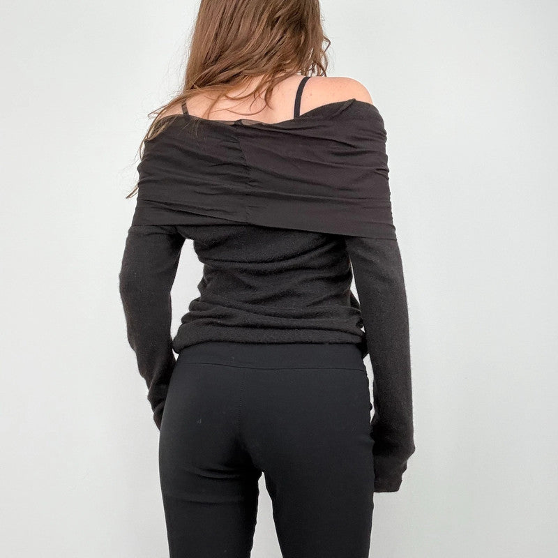 brown angora knitted off the shoulder jumper