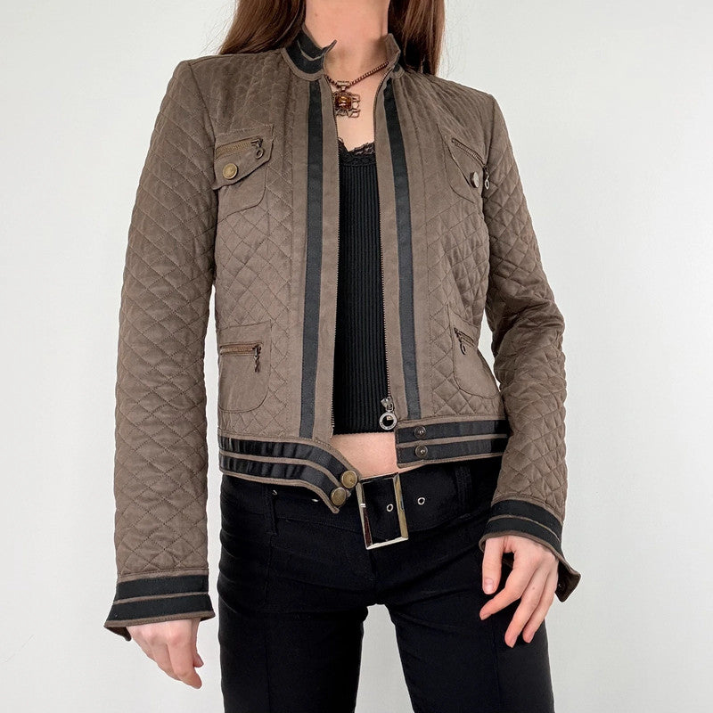 quilted khaki cropped boxy jacket