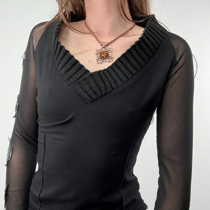 black layered mesh long sleeve slouchy rib top 2026
