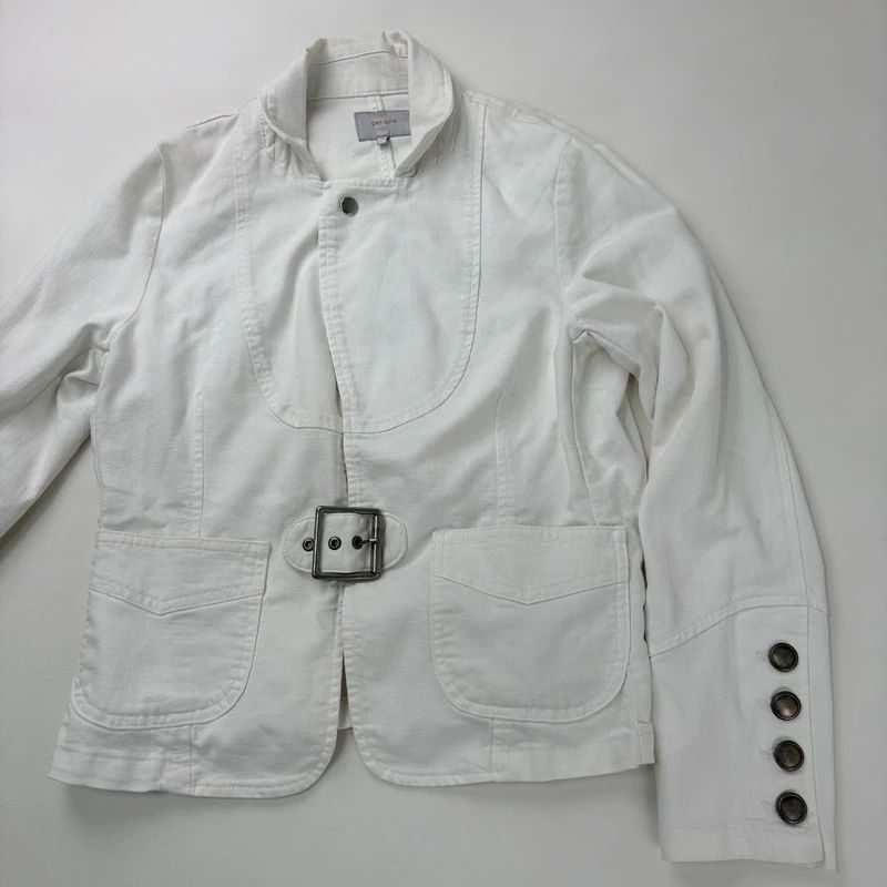 white buckle belted military jacket