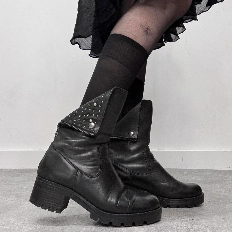 black studded leather biker boots