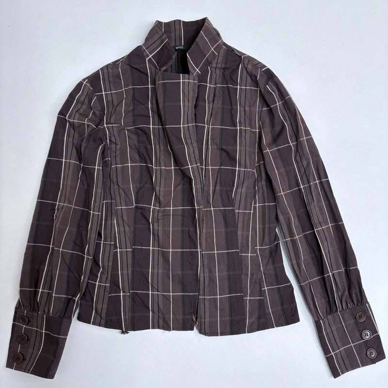 checked flared asymmetric zipper shirt