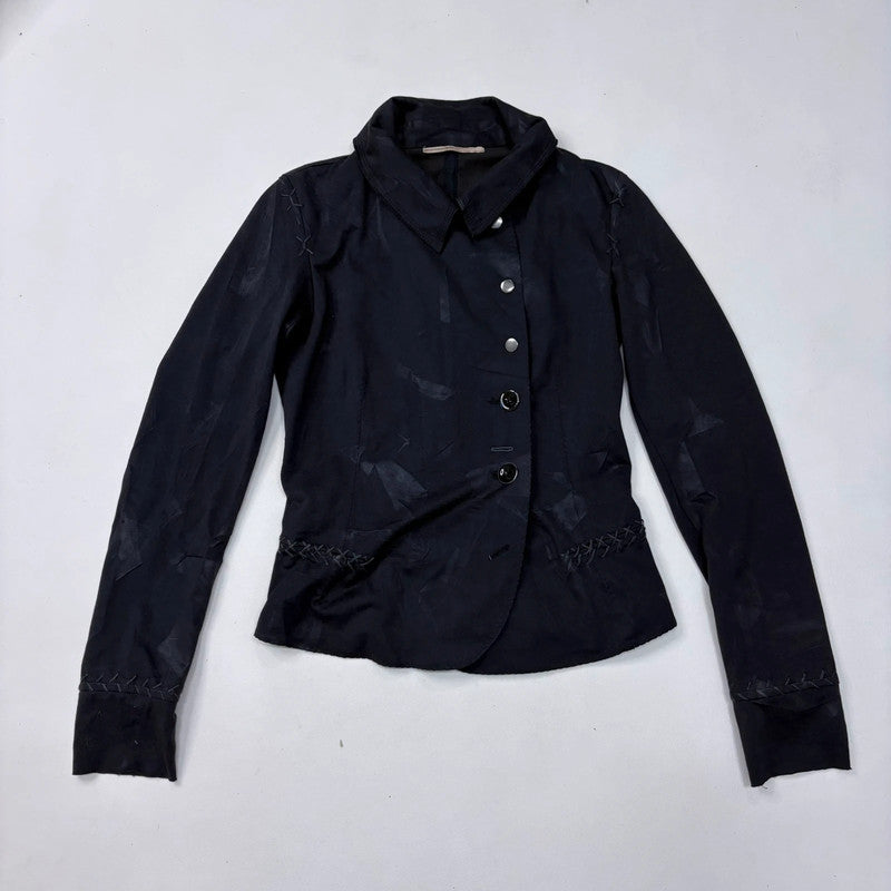 black distressed asymmetric military button jacket