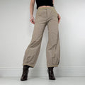brown pinstripe pleated hem puff cotton trousers