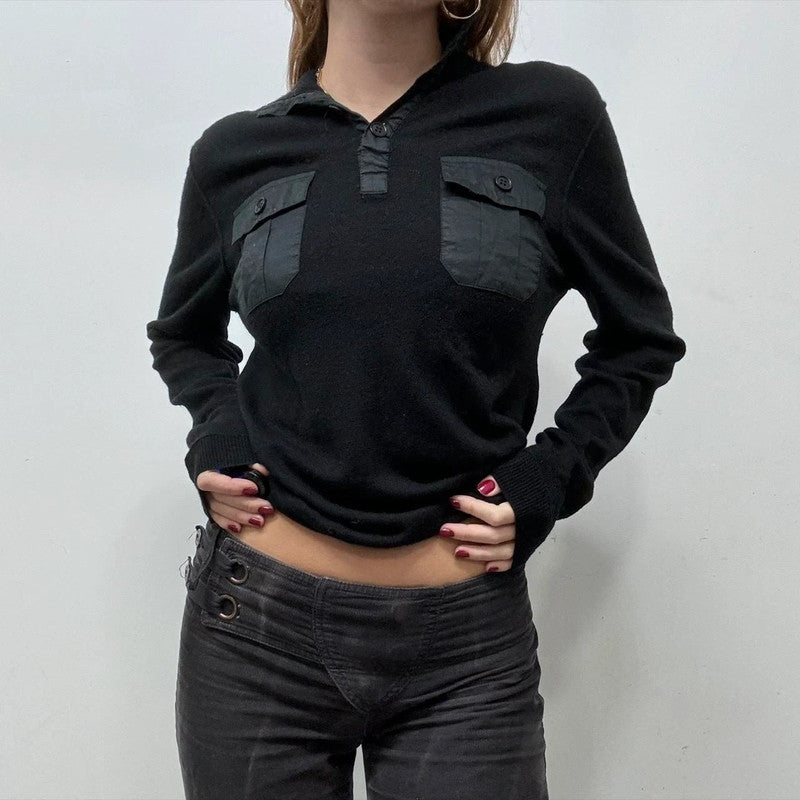 Black cashmere cargo slouchy jumper