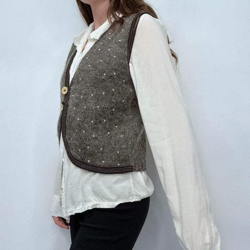 knitted boho studded waistcoat