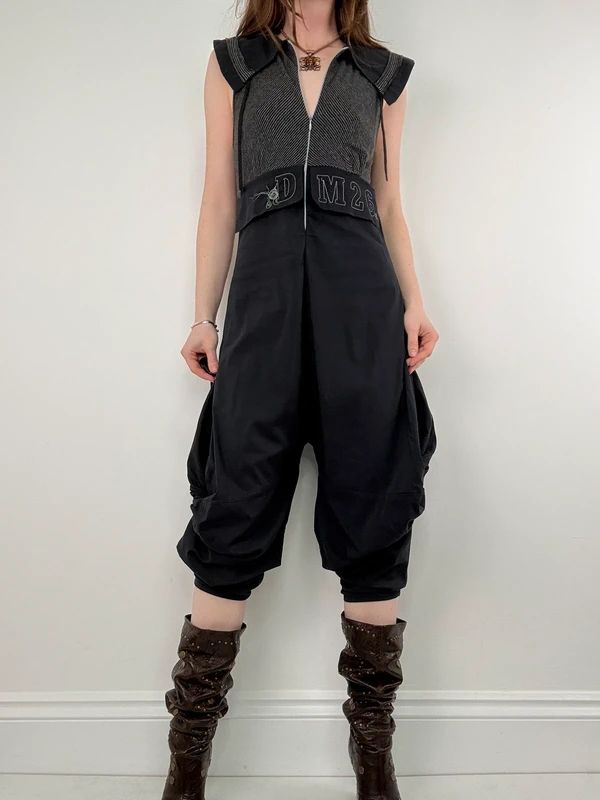 black grunge capri jumpsuit all in one