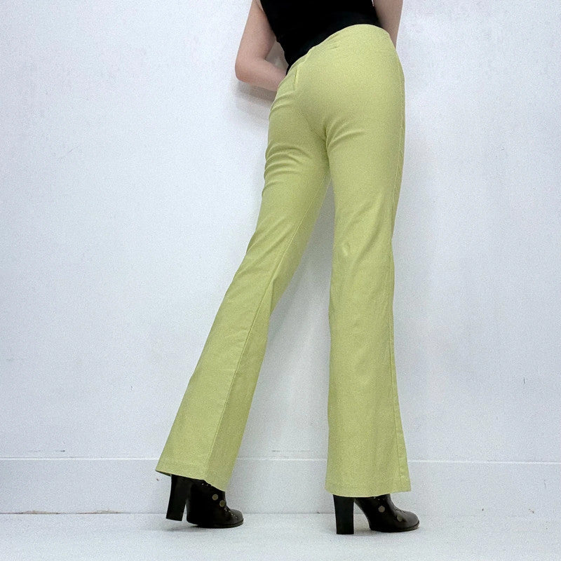green flared trousers