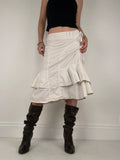 white ruffle low rise layered midi skirt