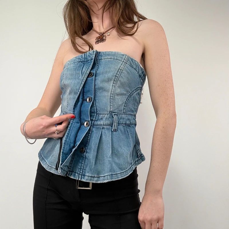 AllSaints stuctured Denim Corset Top