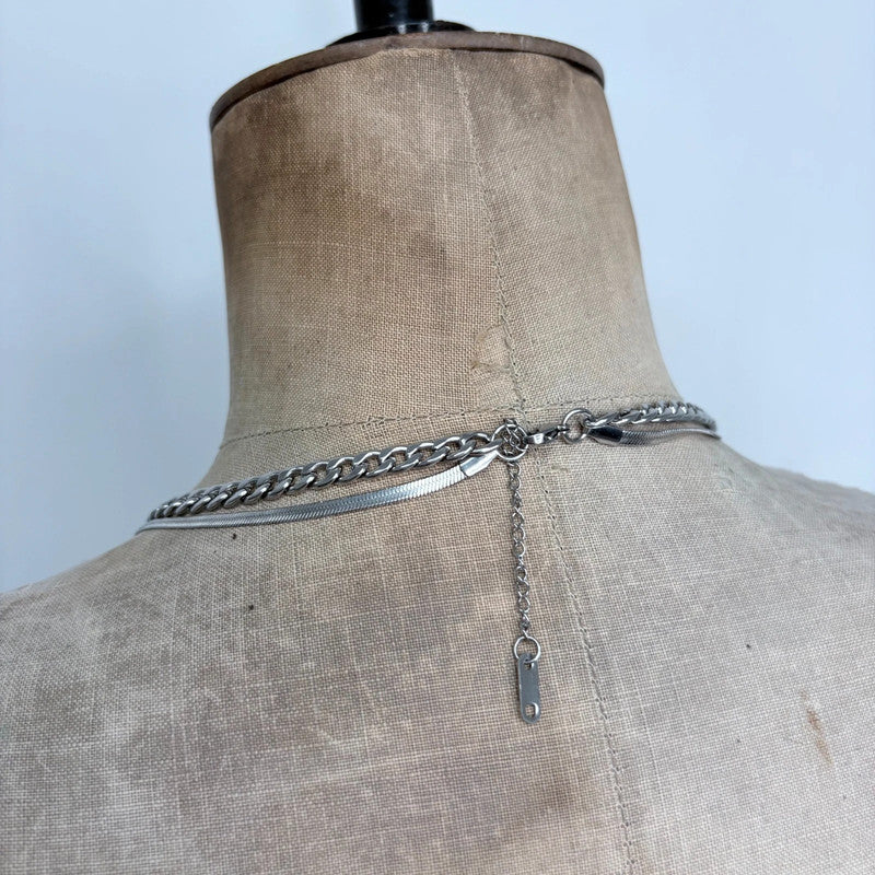 layered silver chain necklace