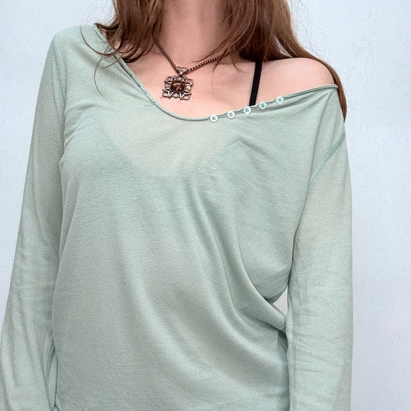 sheer slouchy green cotton long sleeve t-shirt