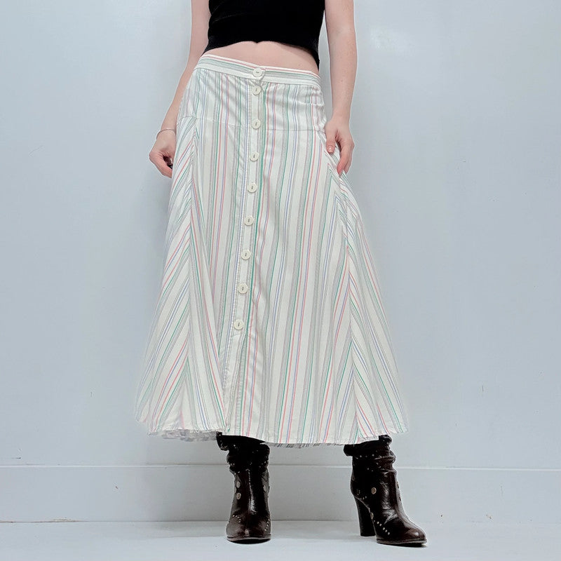 white flared pinstripe circle skirt