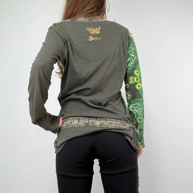 Khaki Paisley Boho Long Sleeve T-Shirt