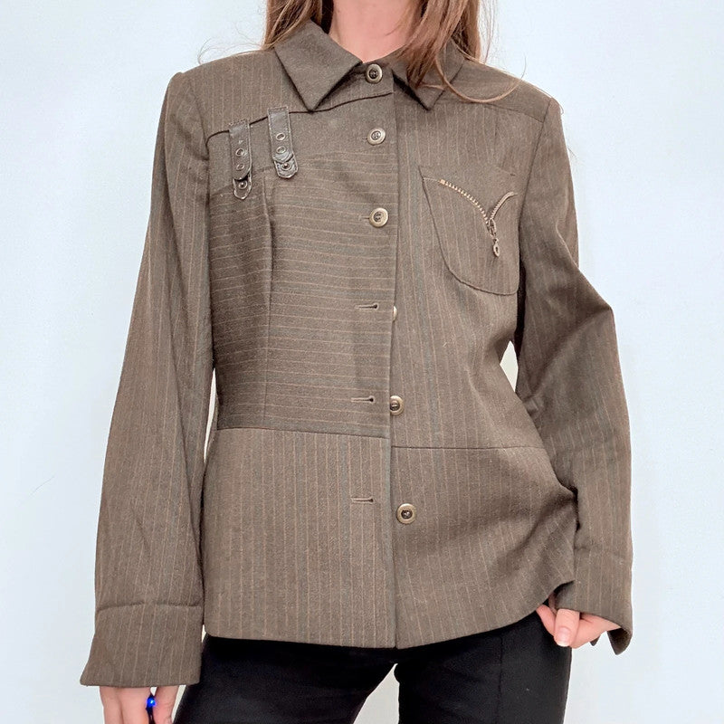 khaki pinstripe utility jacket