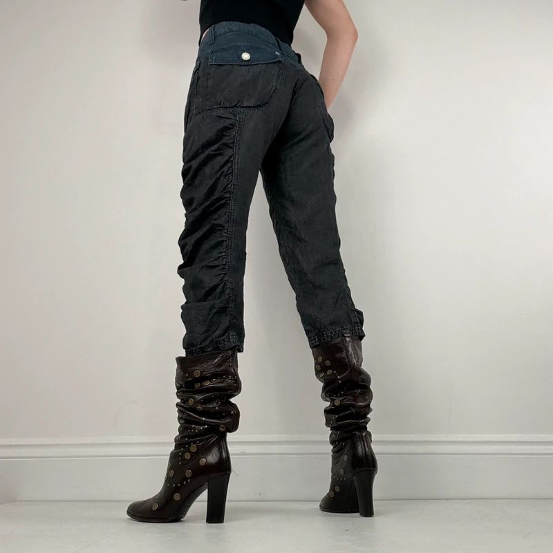 gathered cinched denim cropped pants