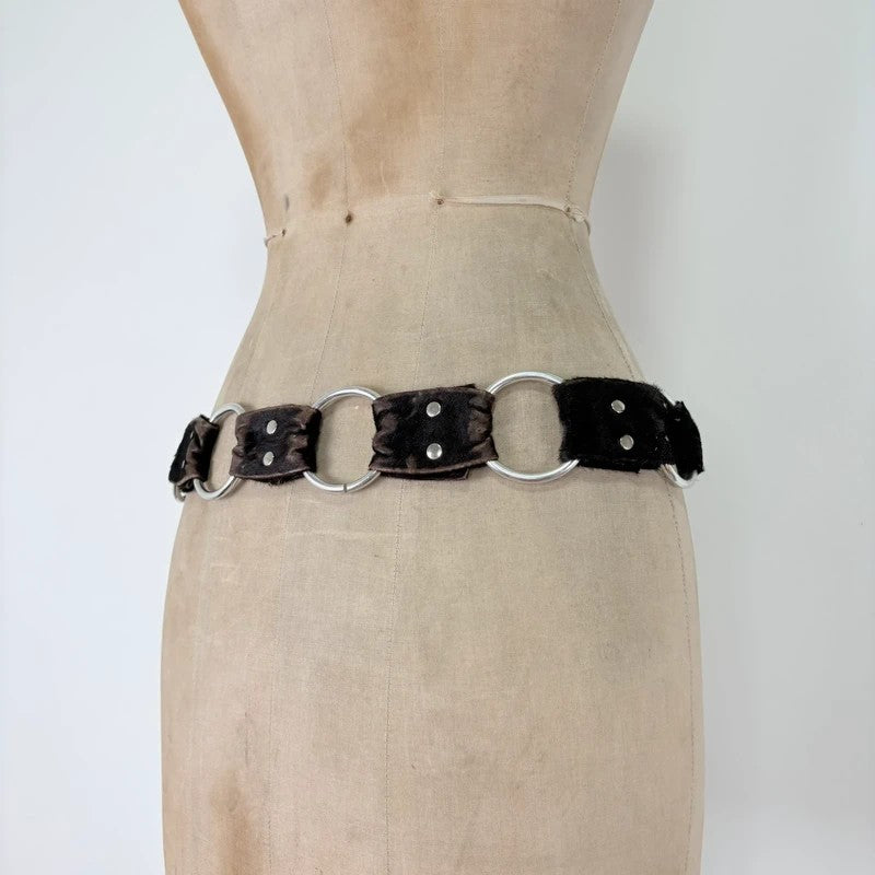 Pony hair cow hide leather chain link belt