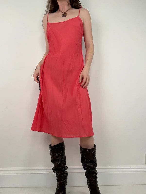coral cotton flared slip dress