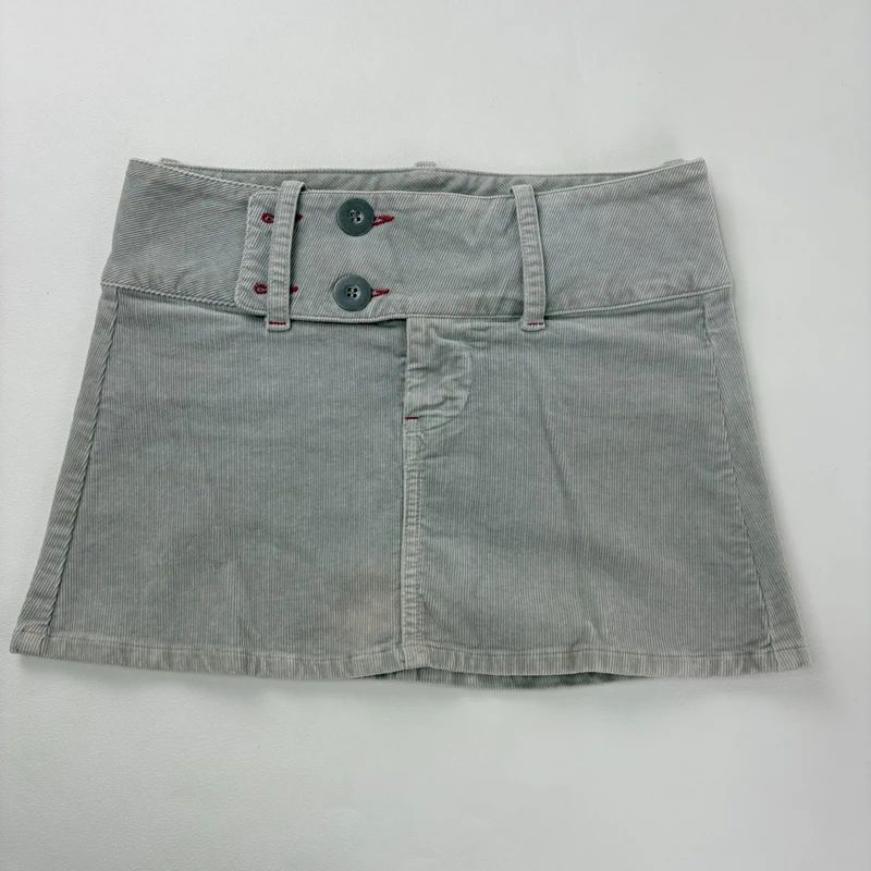 Low rise grey asymmetric mini skirt