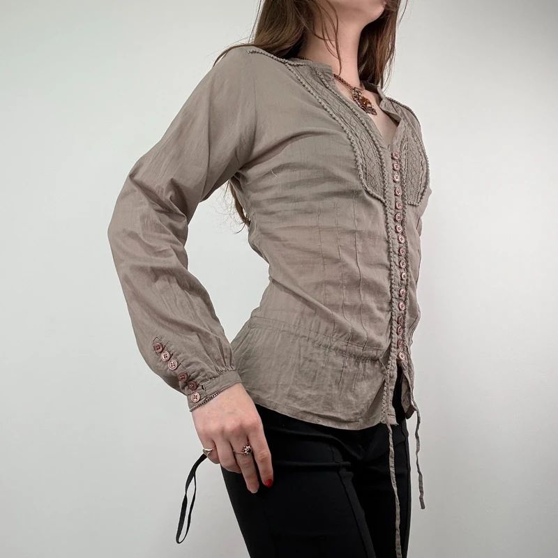 Brown Lace cotton Button Shirt