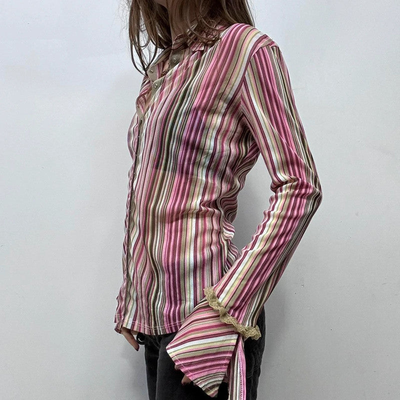 office pinstripe flared grunge shirt