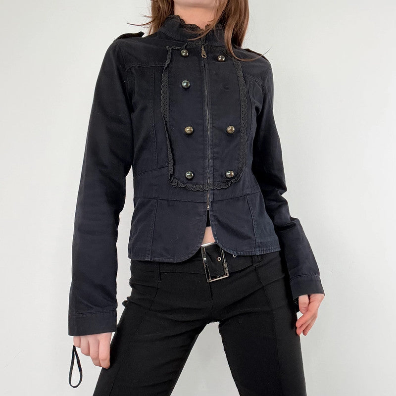 black napoleonic lace embellished cropped military jacket