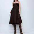 brown crinkle pleated maxi dress