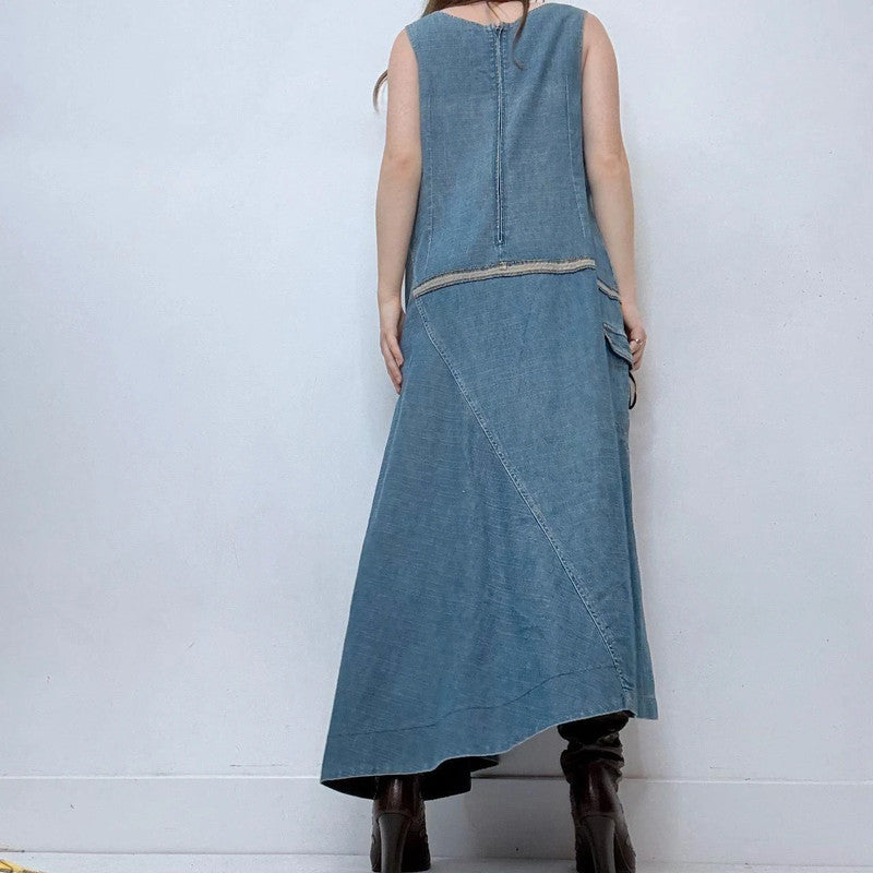denim utility maxi cargo dress