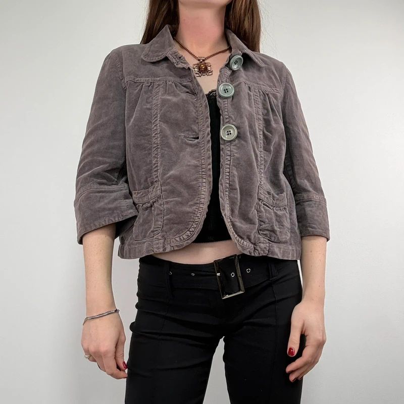 cropped button flared mini jacket