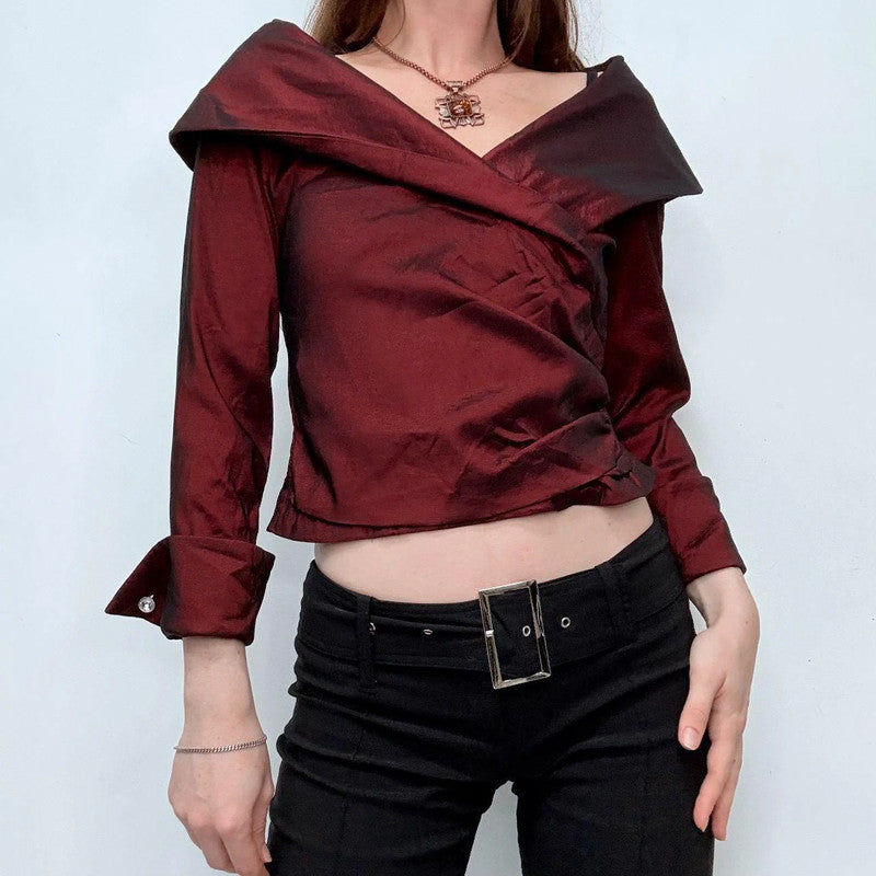 red structured off the shoulder shirt