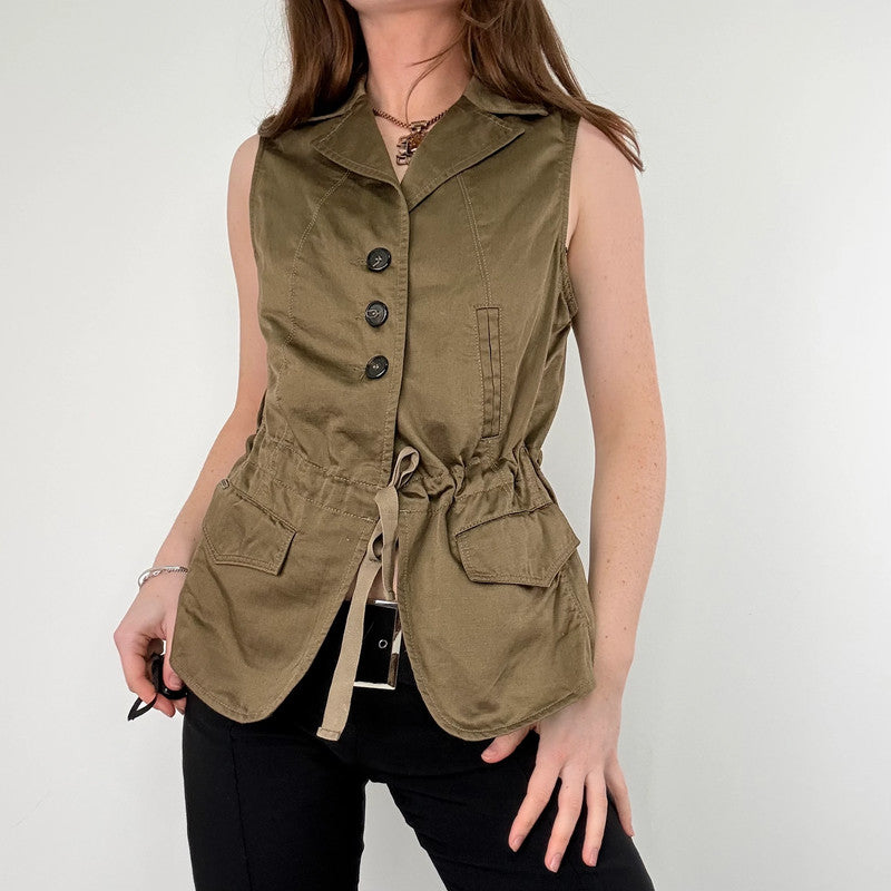 Khaki utility flared military waistcoat