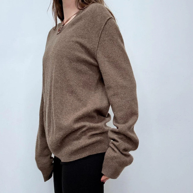 brown soft cashmere oversized jumper