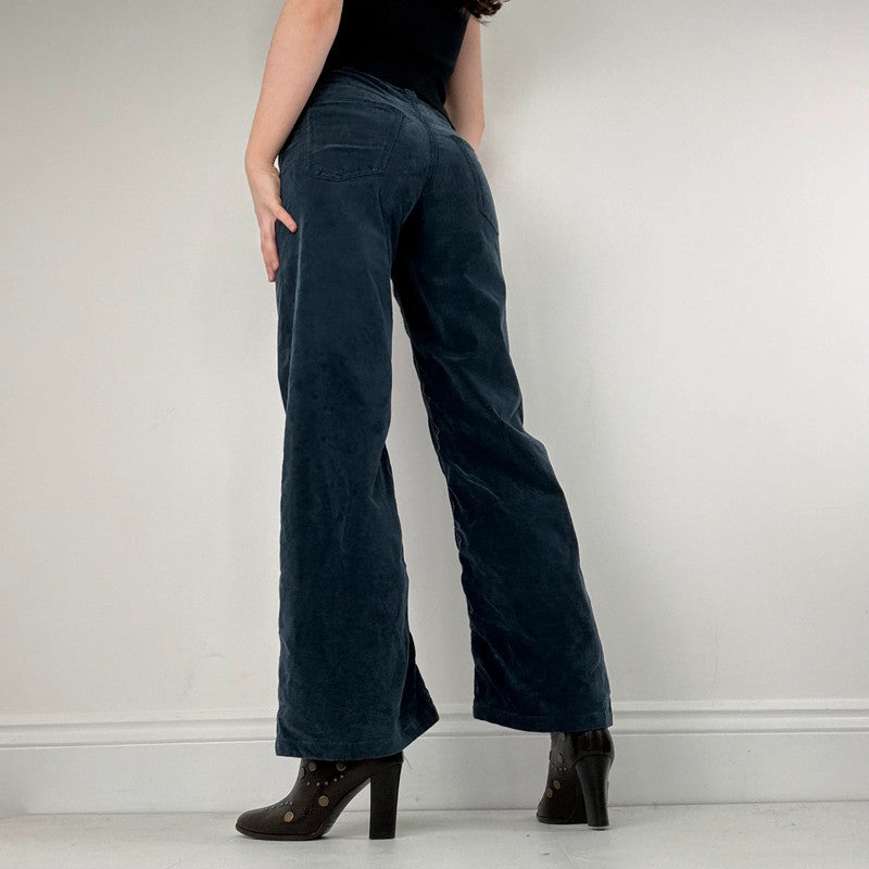 navy blue velvet flared trousers