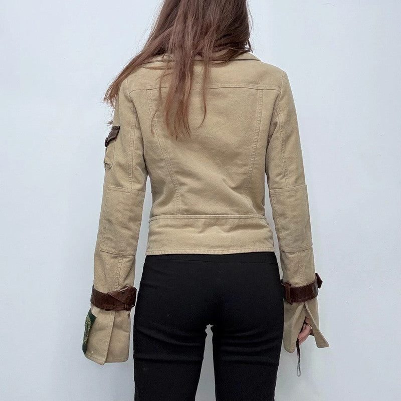 buckle belted flared cargo jacket