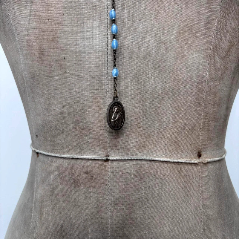 blue long rosary necklace