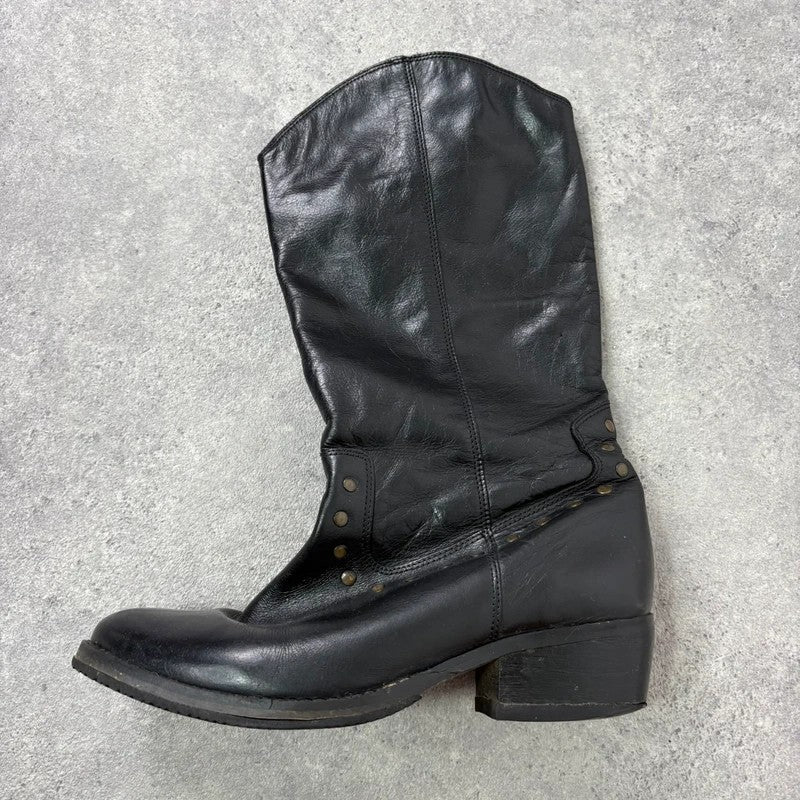 Black leather studded boots